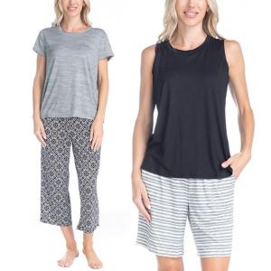 Комплект пижамы "Все вперемешку" с топом и брюками (4 предмета) в размерах petite и plus size Muk Luks, цвет black tile stripe