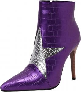Женские ботильоны на молнии с модным каблуком-стилетто, классический стиль Челси, сексуальный заостренный носок, эластичные вставки, высокие каблуки Generic, Purple