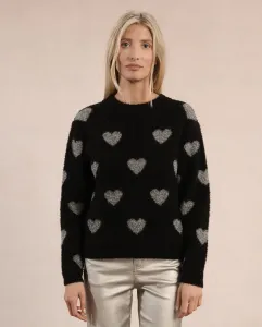 Женский свитер с длинным рукавом с деталями в виде сердечек Molly Bracken, черный