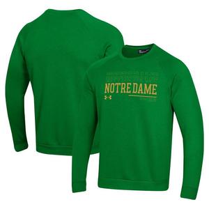 Мужской зеленый пуловер Under Armour Notre Dame Fighting Irish 2024/25 с надписью Rival реглан, цвет Ntd Green