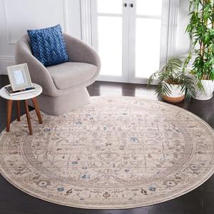 Ковер SAFAVIEH, 201 x 201 см, Persian Collection, круглый, Ivory & Light Grey, дизайн Boho Oriental, без линьки и простой в уходе, идеален для помещений с высокой проходимостью в гостиной, спальне (VTP427A)
