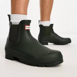 Ботинки мужские Hunter Original Chelsea Wellington резиновые на толстой подошве, темно-зеленый