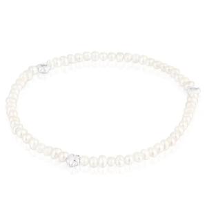 Браслет Tous Bold Motif Elastic Flower Motifs, серебро/жемчуг