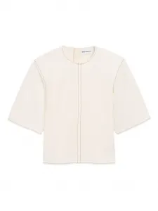 Топ с короткими рукавами и декоративной строчкой Ami Paris, бежевый