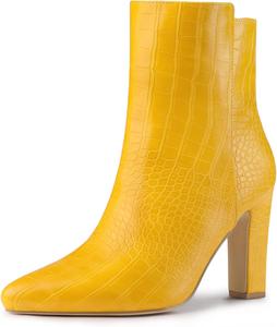 Женские ботильоны Allegra K с принтом, зауженный носок и массивным каблуком, Yellow