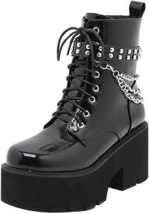 Женские готические платформенные ботинки TNXZ, модные боевые ботинки, панк-стиль, на шнуровке, с массивным каблуком, до середины голени, ботильоны, Black