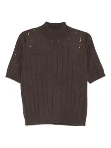 Топ из кашемира с украшением из пайеток Brunello Cucinelli, коричневый