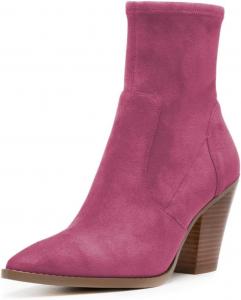 Женские ботильоны FOWT с острым носком, широким каблуком и боковой молнией, удобная повседневная обувь для женщин, размеры 4-16 US, Violet Red