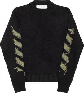 Толстовка Off-White Reverse Arrow Diag Knit Crewneck 'Black/Green', черный
