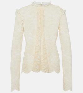 Плиссированный топ с фестончатым кружевом Rabanne, слоновая кость