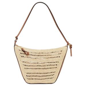 LOEWE Плетёная сумка через плечо мини из рафии и кожи с нашивкой женская бежевая и натуральная