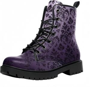 Женские короткие ботинки с принтом, шнуровкой и массивным каблуком, боевые ботильоны на осень и зиму для девушек, с узором в виде роз, черепов, бабочек и мультяшных цветков Maimeili, Hidden Pattern Purple