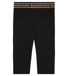 Леггинсы из смесовой шерсти с логотипом baby Balmain Kids, черный
