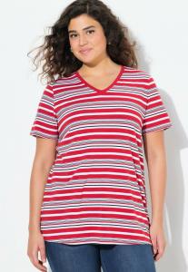 Футболка Ulla Popken COLORFUL STRIPED SHORT SLEEVE V-NECK, Salsa/Red