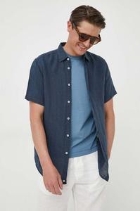 Льняная рубашка United Colors of Benetton, темно-синий