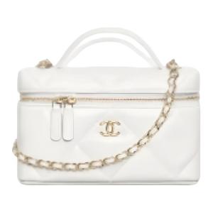CHANEL Золотая косметичка с двойным логотипом С женская белая