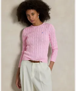 Хлопковый свитер с круглым вырезом и косами Polo Ralph Lauren, цвет 650 Pink