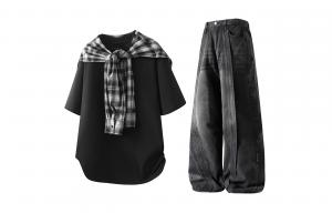 Повседневный спортивный свитер Unisex с круглым вырезом Moderate X1617, черный shawl short-sleeved+черный dagger jeans