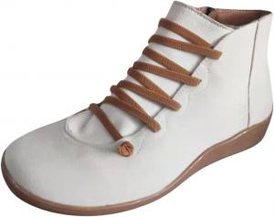 Ботильоны ZDLJYL для женщин на плоской подошве, шнуровка, боковая молния, стильные удобные боевые ботинки, C-White