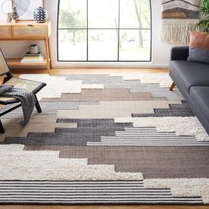 Ковер SAFAVIEH, 336 x 458 см, Kenya Collection, Black & Ivory, ручной работы из юго-западной шерсти, идеально подходит для помещений с высокой проходимостью в гостиной, спальне (KNY278Z)