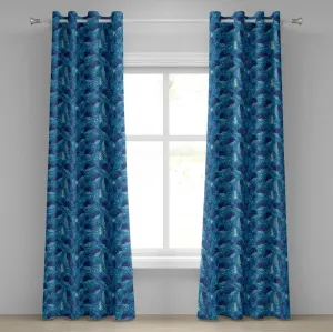 Штора ABAKUHAUS Кит, люверс, водный фон с рыбами и морскими растениями, персонажи мультфильмов, животные, декоративные двухпанельные шторы, 280 см x 245 см, цвет: темно-синий, темно-синий Abakuhaus