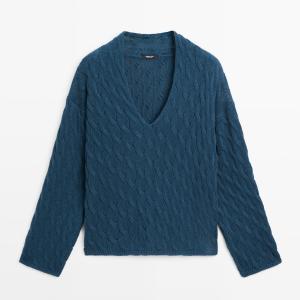 Свитер Massimo Dutti Cotton Blend With Knot Details, темно-синий