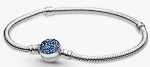 Браслет Pandora Moments Sparkling Blue Disc Clasp Snake, серебро