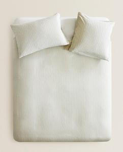 Пододеяльник Zara Home 300 Thread Count Striped Washed Sateen, бежевый/голубой