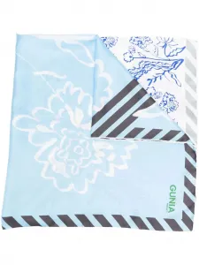 Шелковый платок с цветочным принтом в технике пэчворк Gunia Project, синий