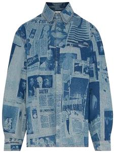 Джинсовая рубашка Jean Paul Gaultier с газетным принтом «Индиго/Бежевый»
