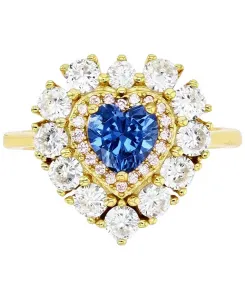 Кольцо с ореолом в виде сердца синего и белого цвета с кубическим цирконием из стерлингового серебра с позолотой 14 карат Macy'S, blue