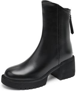 Женские ботильоны YDN с низким каблуком, круглым носком и платформой, короткие сзади на молнии, обувь для широкой голени, размеры 4-15 US, Black