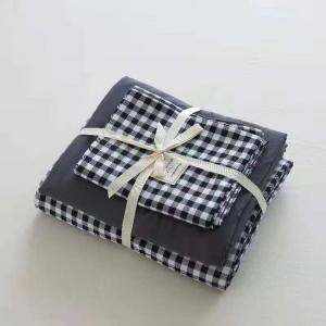 Muji Комплект постельного белья из 3 предметов (простыня 90 см, пододеяльник 150х200 см), японский стиль, клетка черно-белая