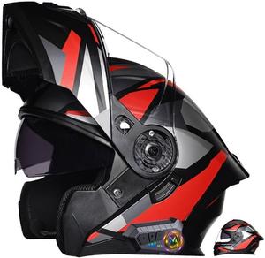 Шлем мотоциклетный ACLFFSHO Bluetooth женский, черный / красный