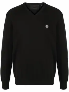 Джемпер с V-образным вырезом и-нашивкой-логотипом Philipp Plein, черный
