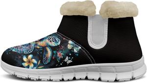 Женские зимние ботинки Howilath с принтом дельфинов, сапоги для снега, пушистые ботинки с противоскользящей подошвой, ботильоны на молнии, Sea Turtle Floral