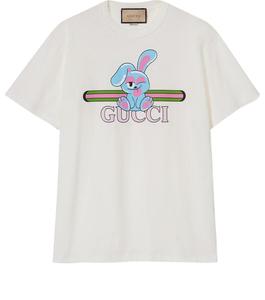 Футболка cotton jersey printed t-shirt 'off white' Gucci, белый