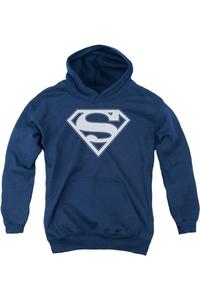 Детская толстовка с капюшоном Superman в синем и белом цветах со щитом Gildan