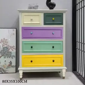 Yu Senyi Комод 80х35х100 см для гостиной из массива дерева в стиле American-Style, 5 ящиков, цвет Ivory White, полностью собран