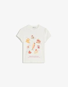 Футболка Bershka с коротким рукавом и принтом белого цвета