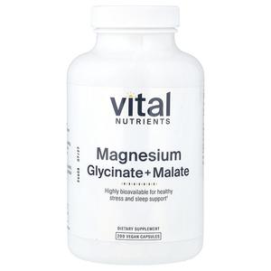 Vital Nutrients, Магний, глицинат + малат, 240 мг, 200 веганских капсул (120 мг на капсулу)