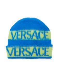 Шапка бини из вирджинской шерсти с логотипом Versace Kids, синий
