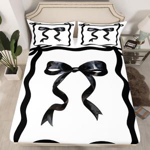 Erosebridal Комплект постельного белья Black Bow с розовыми бантами для детей, Black Pink White