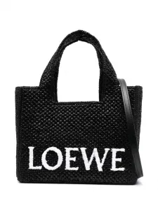 Маленькая сумка-тоут Loewe Font из рафии, черный