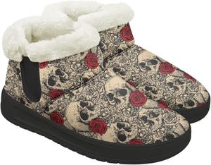 Женские ботильоны на зиму с теплой подкладкой, стелькой из памяти формы, противоскользящие мини-башмачки, антискользящие, без шнурков Chririnla, Retro Skull Rose