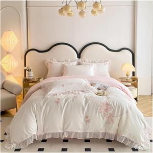 YIZUFU Комплект постельного белья Принцесса стиль корейский розовый хлопок флис кружево воланы цветы вышивка