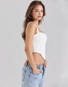 Корсетный топ House of CB Adina из эластичного хлопка с фестончатой отделкой белого цвета