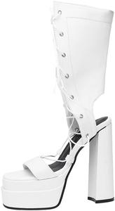 Женские летние ботильоны MRKEWUNEY на платформе с массивным каблуком, 97 White