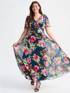 Макси-платье isabelle с цветочным декольте и плавающим рукавом Scarlett & Jo, цвет Navy/Pink