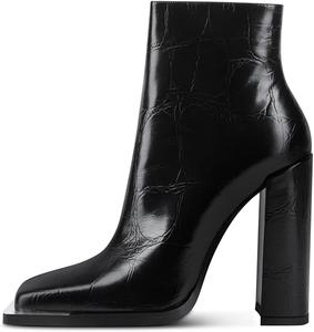 Женские ботильоны YDN с квадратным носком, средней длины до икры, из лакированной кожи с тиснением, на толстом каблуке, с боковой молнией, длиной до щиколотки, повседневные и формальные короткие ботинки, размеры 4-15 США, Black